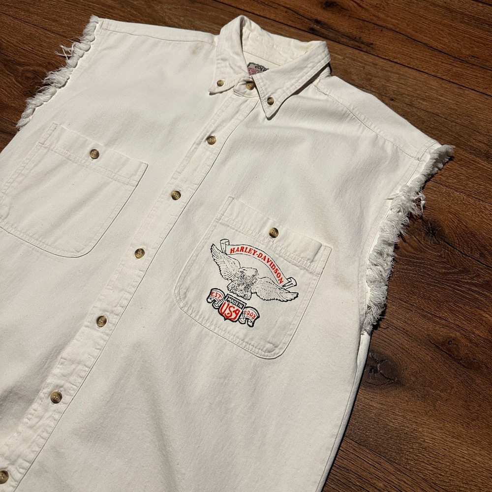 Coliseum Harley-Davidson Natural Sleeveless Biker Shirt Mens Small